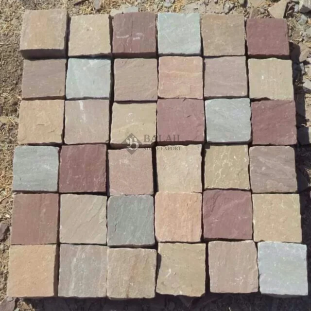 Multi Color Sandstone Pavers Supplier, Multi Color Cobbles Exporter India