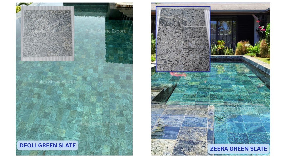 Carrelage de piscine en ardoise verte dInde